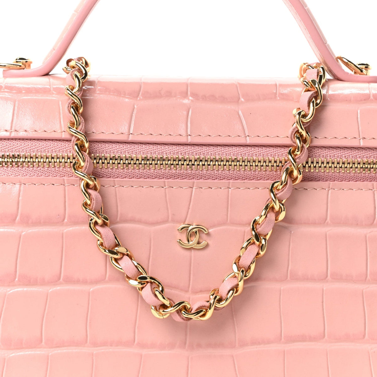 Calfskin Crocodile Embossed Crococo Exoticoco Vanity With Chain Light Pink