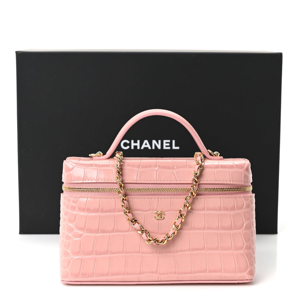 Calfskin Crocodile Embossed Crococo Exoticoco Vanity With Chain Light Pink