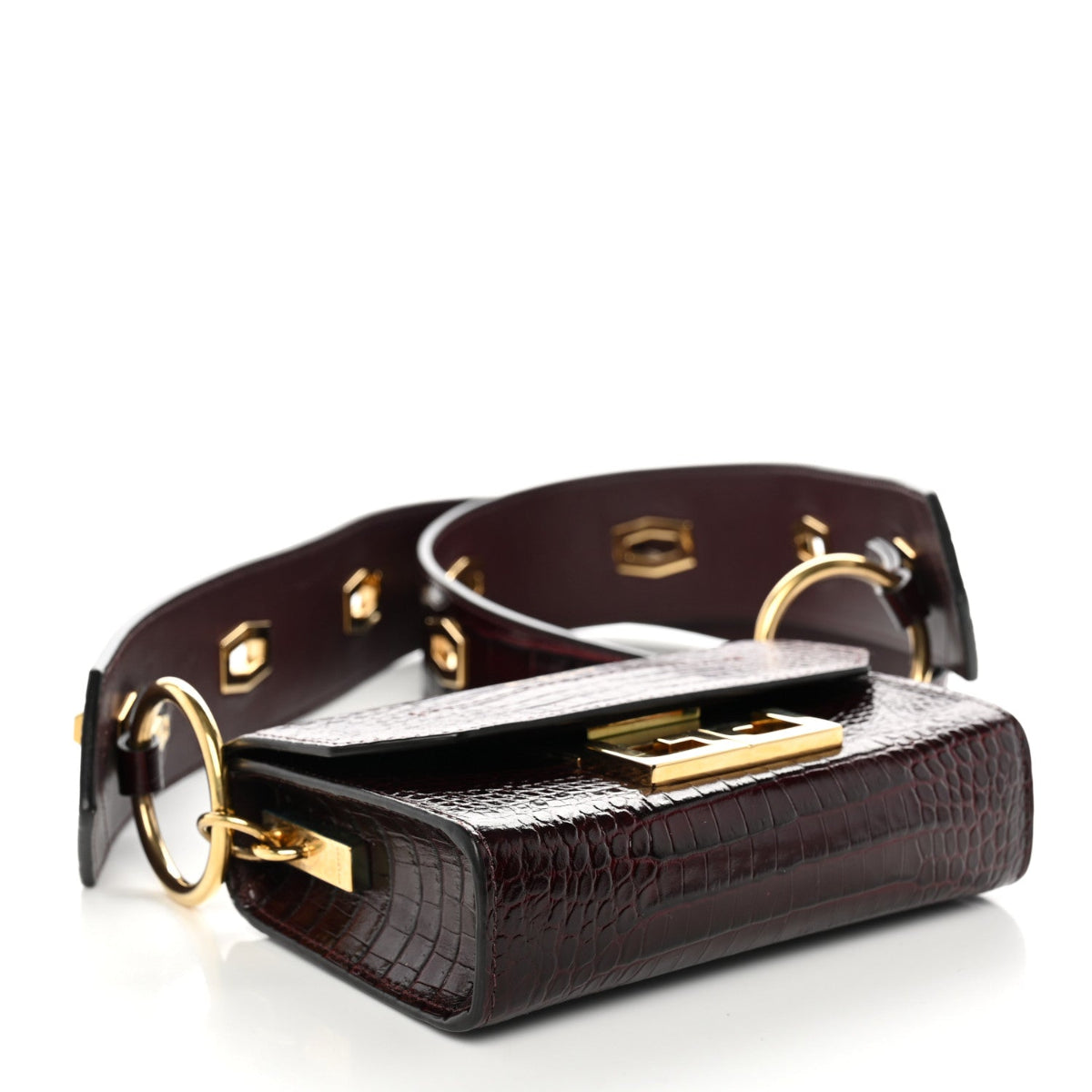 Calfskin Crocodile Embossed Eden Bag Eggplant