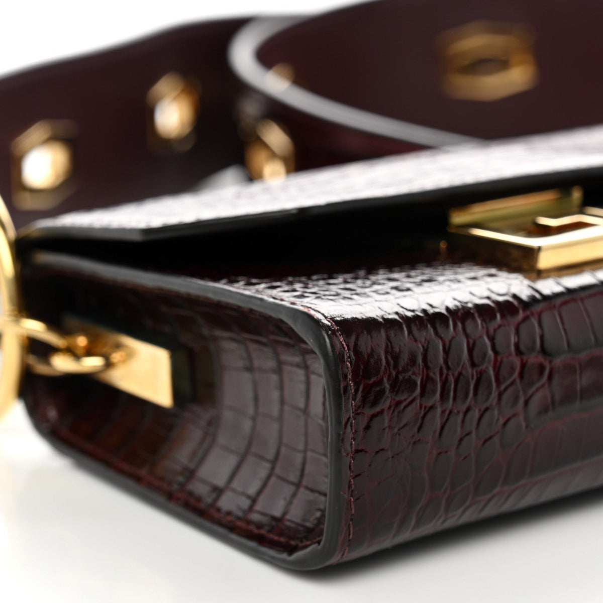 Calfskin Crocodile Embossed Eden Bag Eggplant