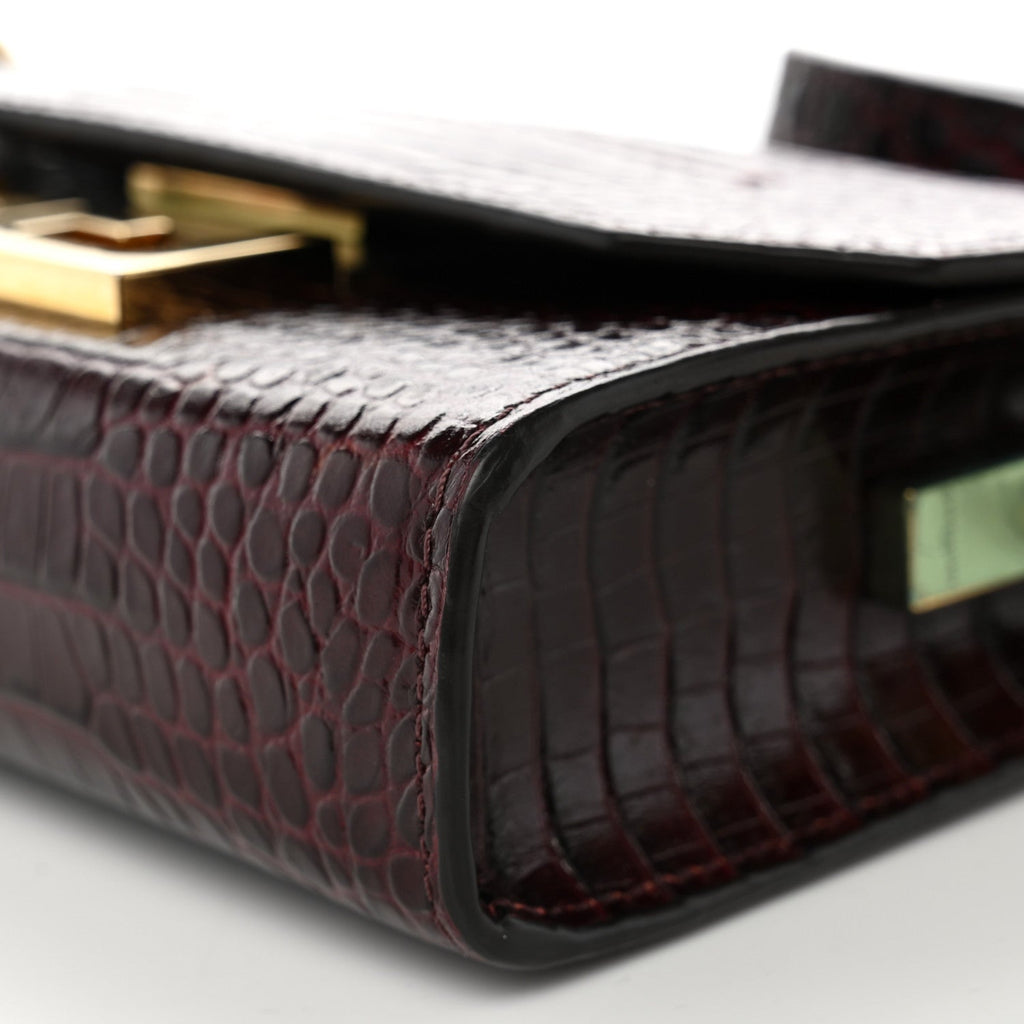 Calfskin Crocodile Embossed Eden Bag Eggplant