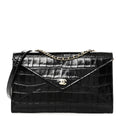 Calfskin Crocodile Embossed Envelope Clutch With Strap Black