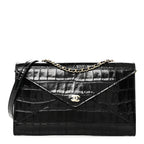 Calfskin Crocodile Embossed Envelope Clutch With Strap Black