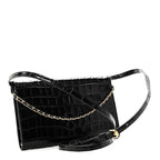 Calfskin Crocodile Embossed Envelope Clutch With Strap Black
