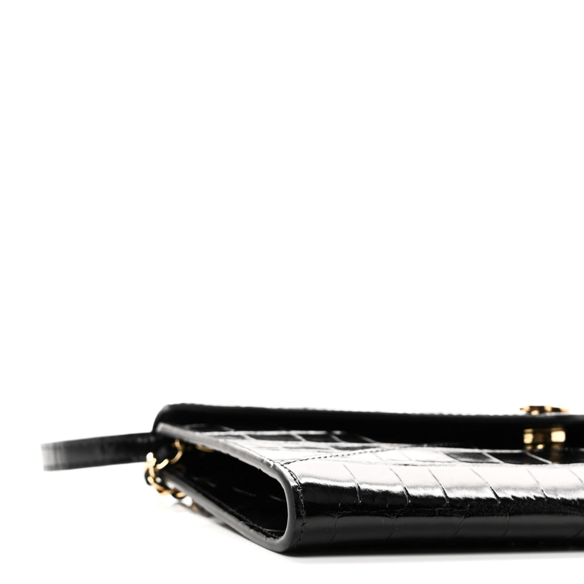 Calfskin Crocodile Embossed Envelope Clutch With Strap Black