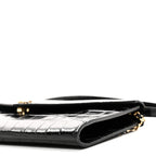 Calfskin Crocodile Embossed Envelope Clutch With Strap Black