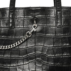 Calfskin Crocodile Embossed Large Shopper Tote Black