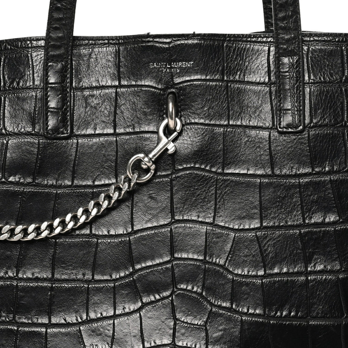 Calfskin Crocodile Embossed Large Shopper Tote Black