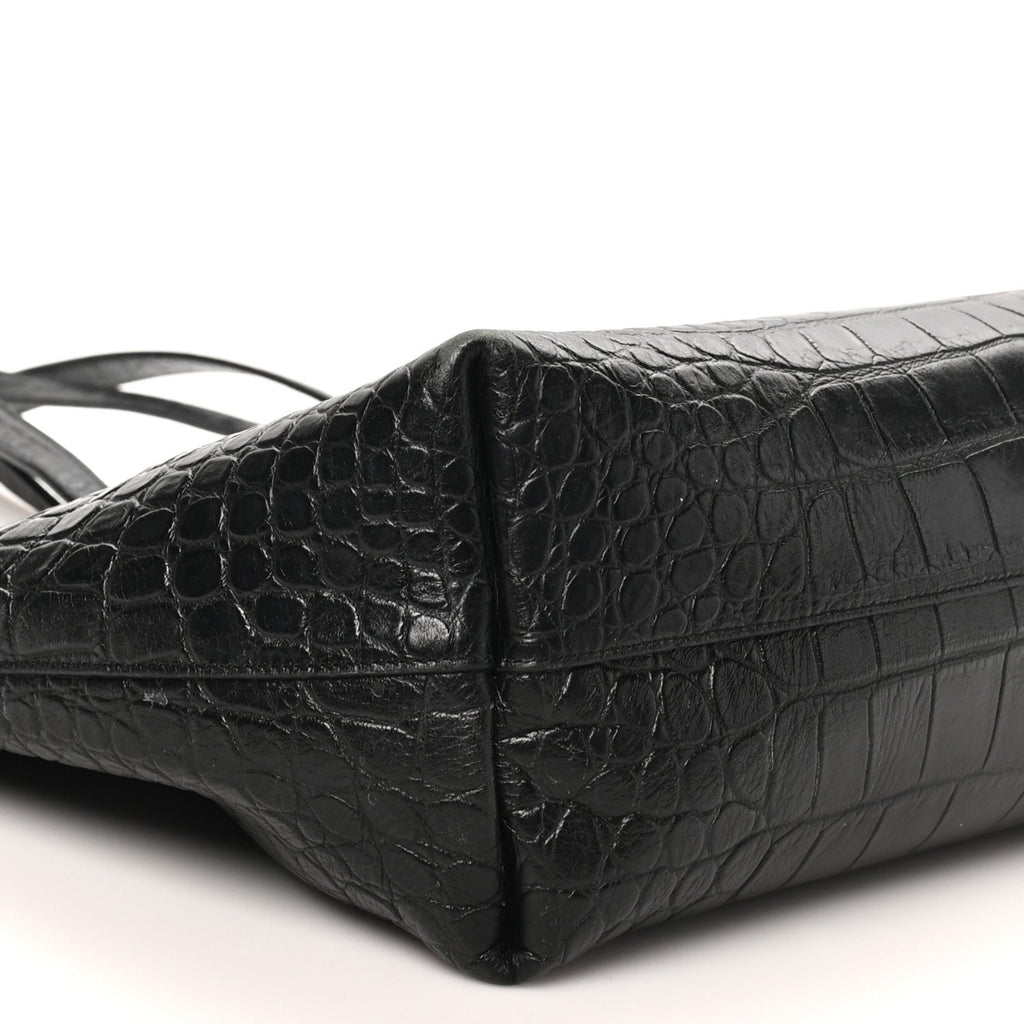 Calfskin Crocodile Embossed Large Shopper Tote Black
