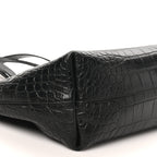 Calfskin Crocodile Embossed Large Shopper Tote Black