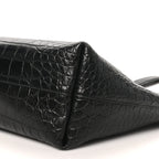 Calfskin Crocodile Embossed Large Shopper Tote Black