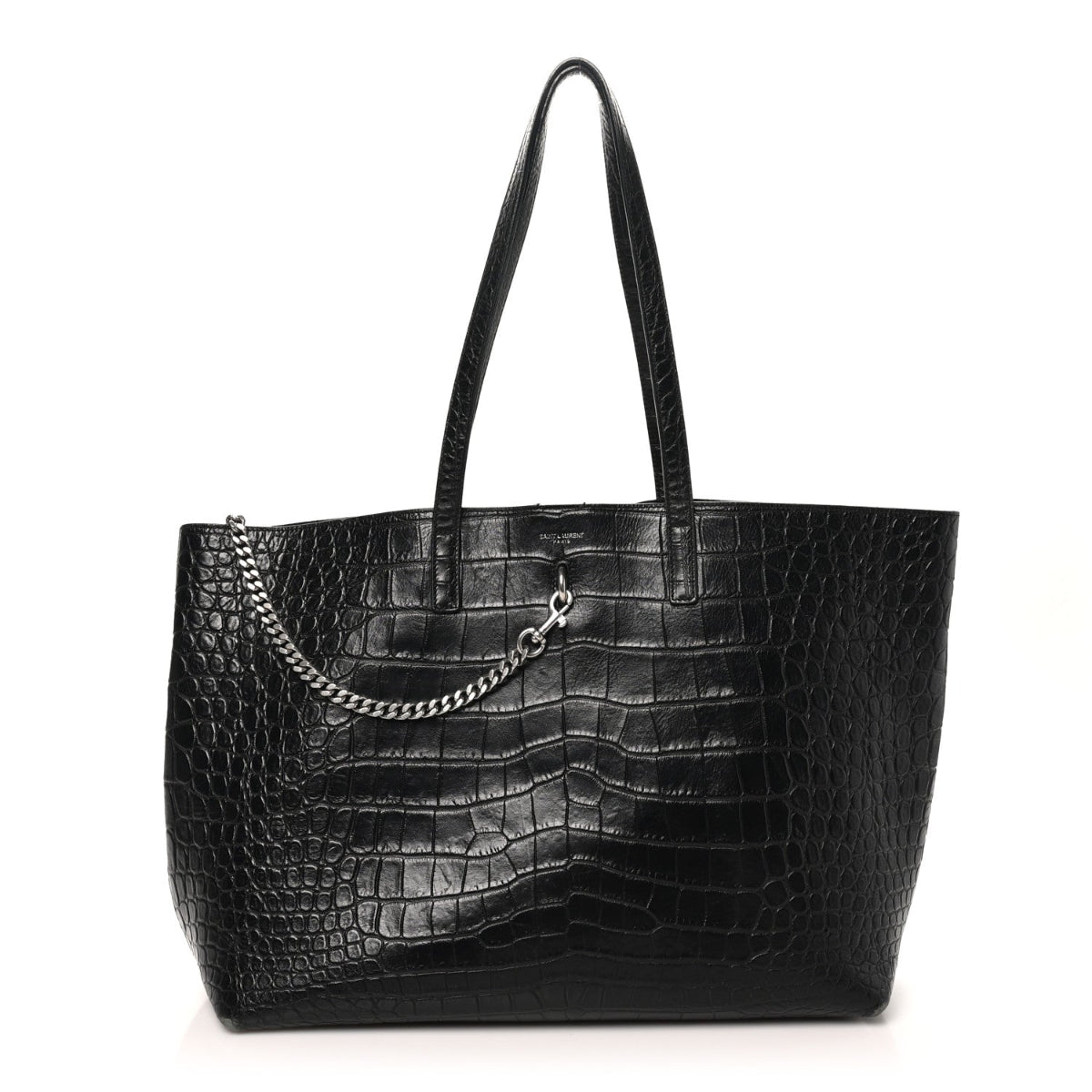 Calfskin Crocodile Embossed Large Shopper Tote Black