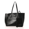 Calfskin Crocodile Embossed Large Shopper Tote Black
