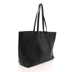 Calfskin Crocodile Embossed Large Shopper Tote Black