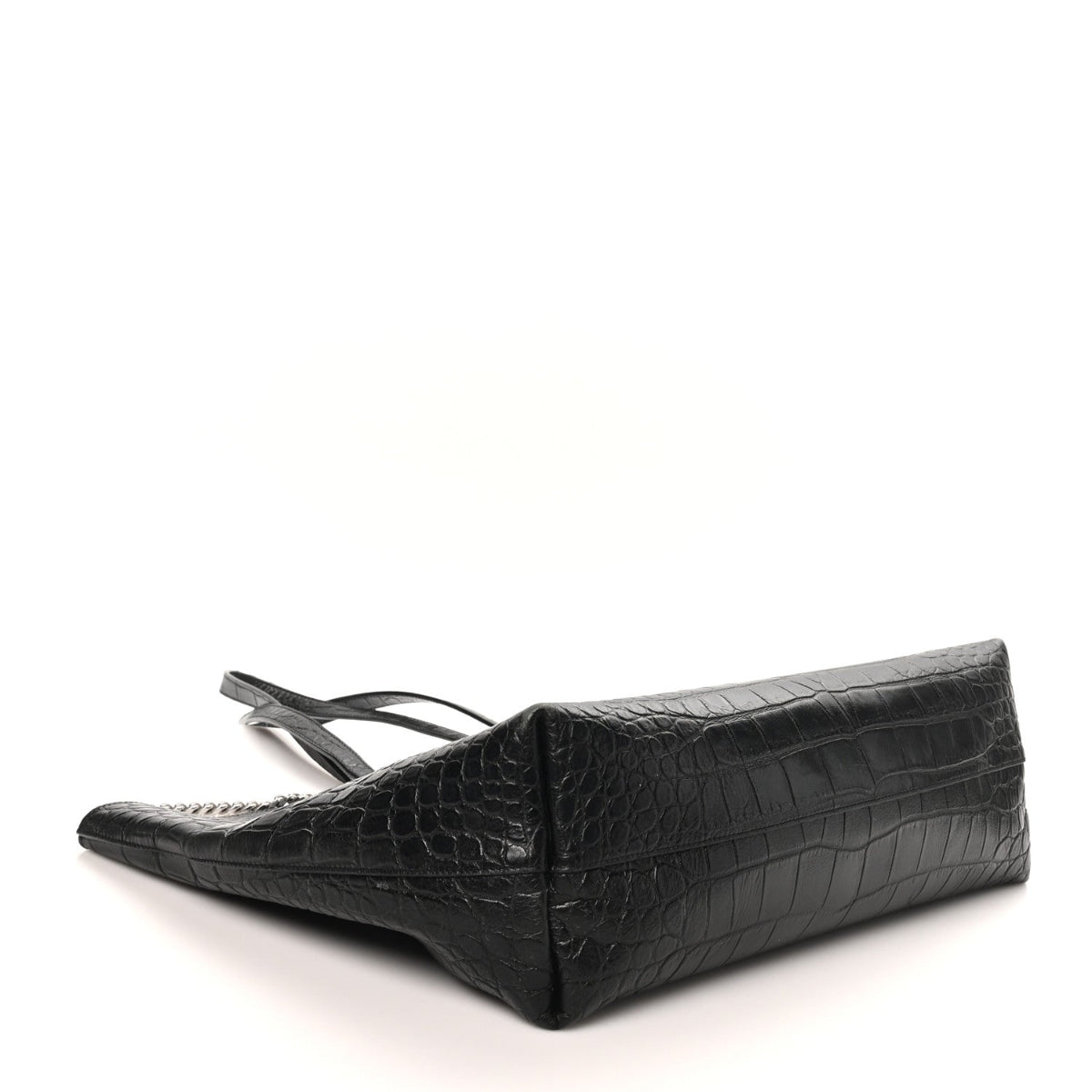 Calfskin Crocodile Embossed Large Shopper Tote Black