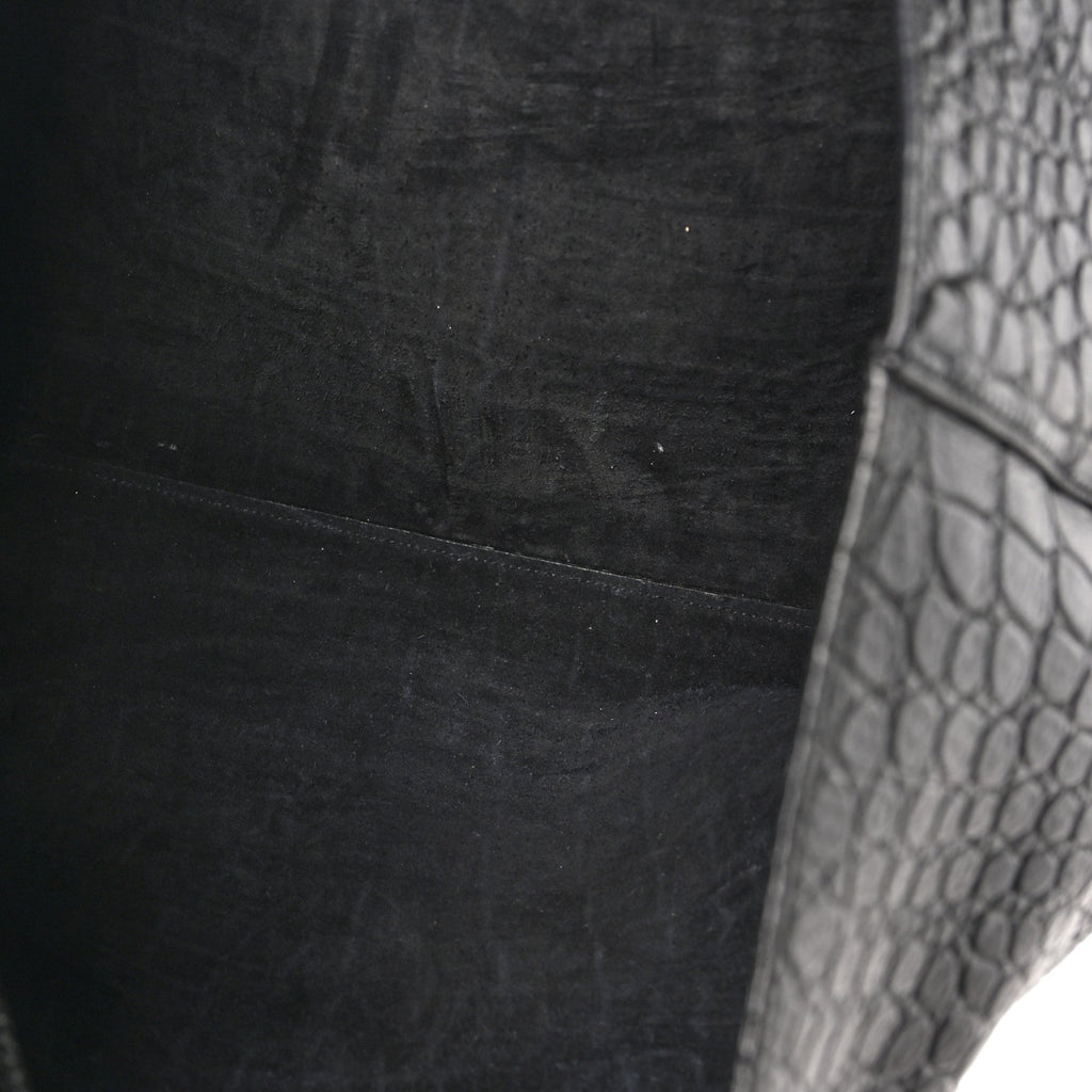 Calfskin Crocodile Embossed Large Shopper Tote Black