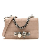 Calfskin Crocodile Embossed Mini Jeweled Satchel Sand