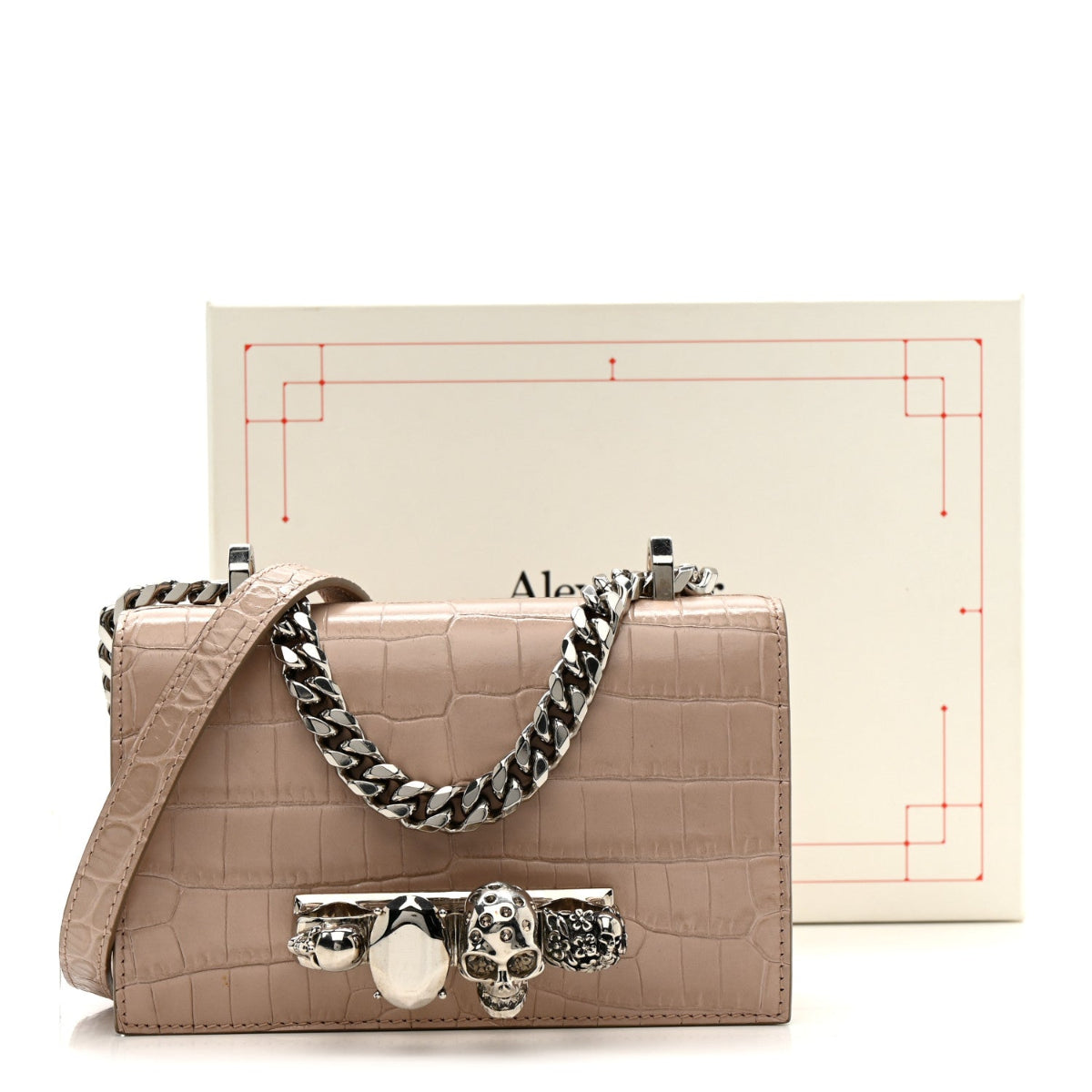 Calfskin Crocodile Embossed Mini Jeweled Satchel Sand