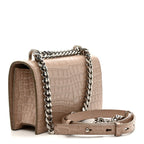 Calfskin Crocodile Embossed Mini Jeweled Satchel Sand