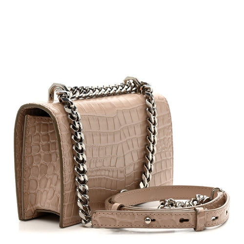 Calfskin Crocodile Embossed Mini Jeweled Satchel Sand