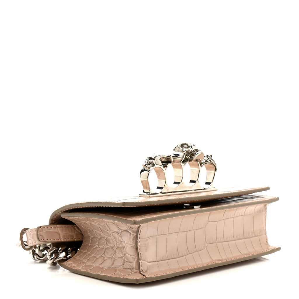 Calfskin Crocodile Embossed Mini Jeweled Satchel Sand