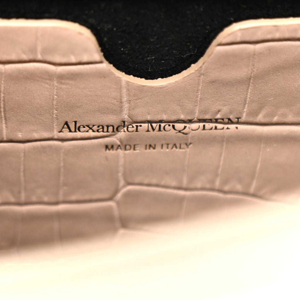 Calfskin Crocodile Embossed Mini Jeweled Satchel Sand