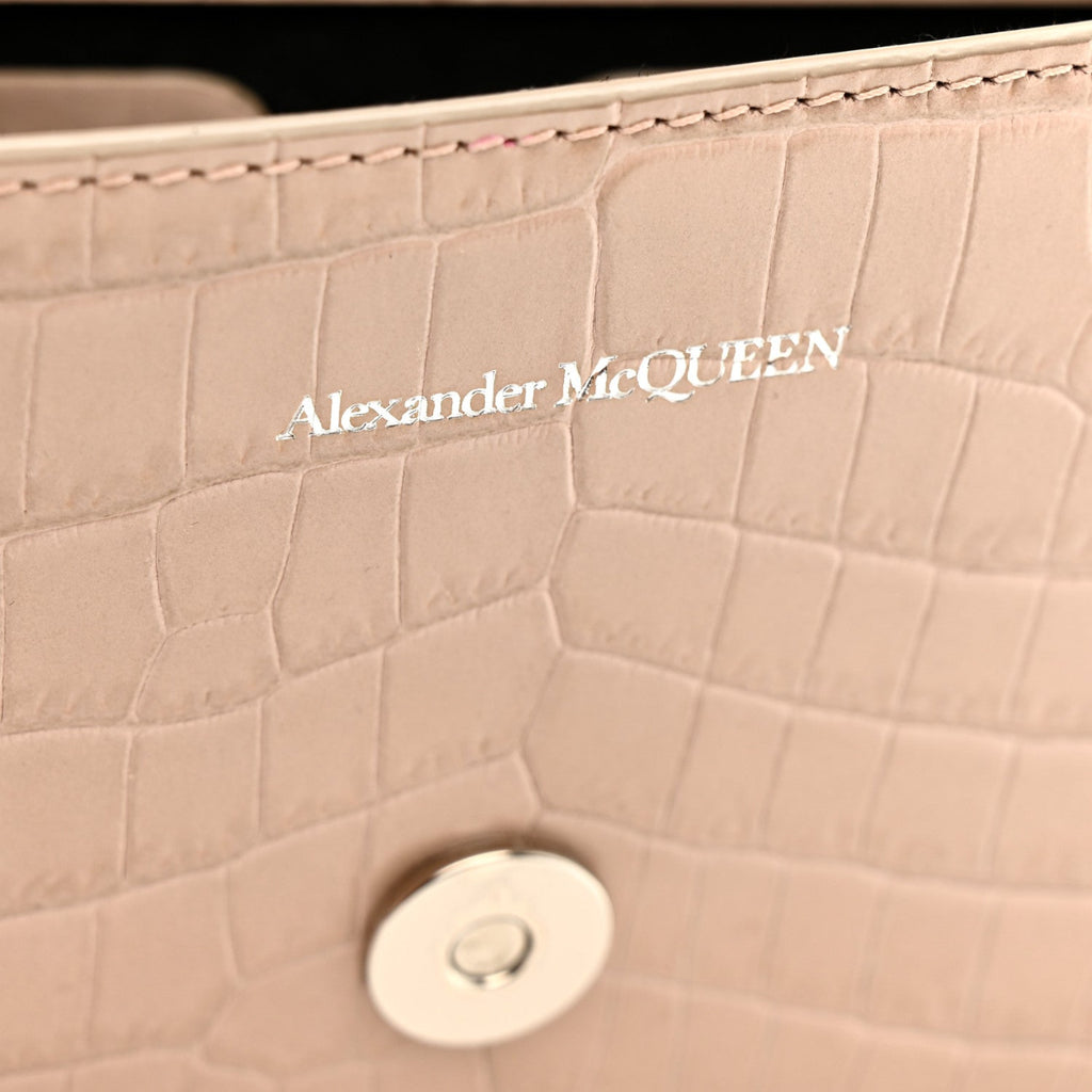 Calfskin Crocodile Embossed Mini Jeweled Satchel Sand