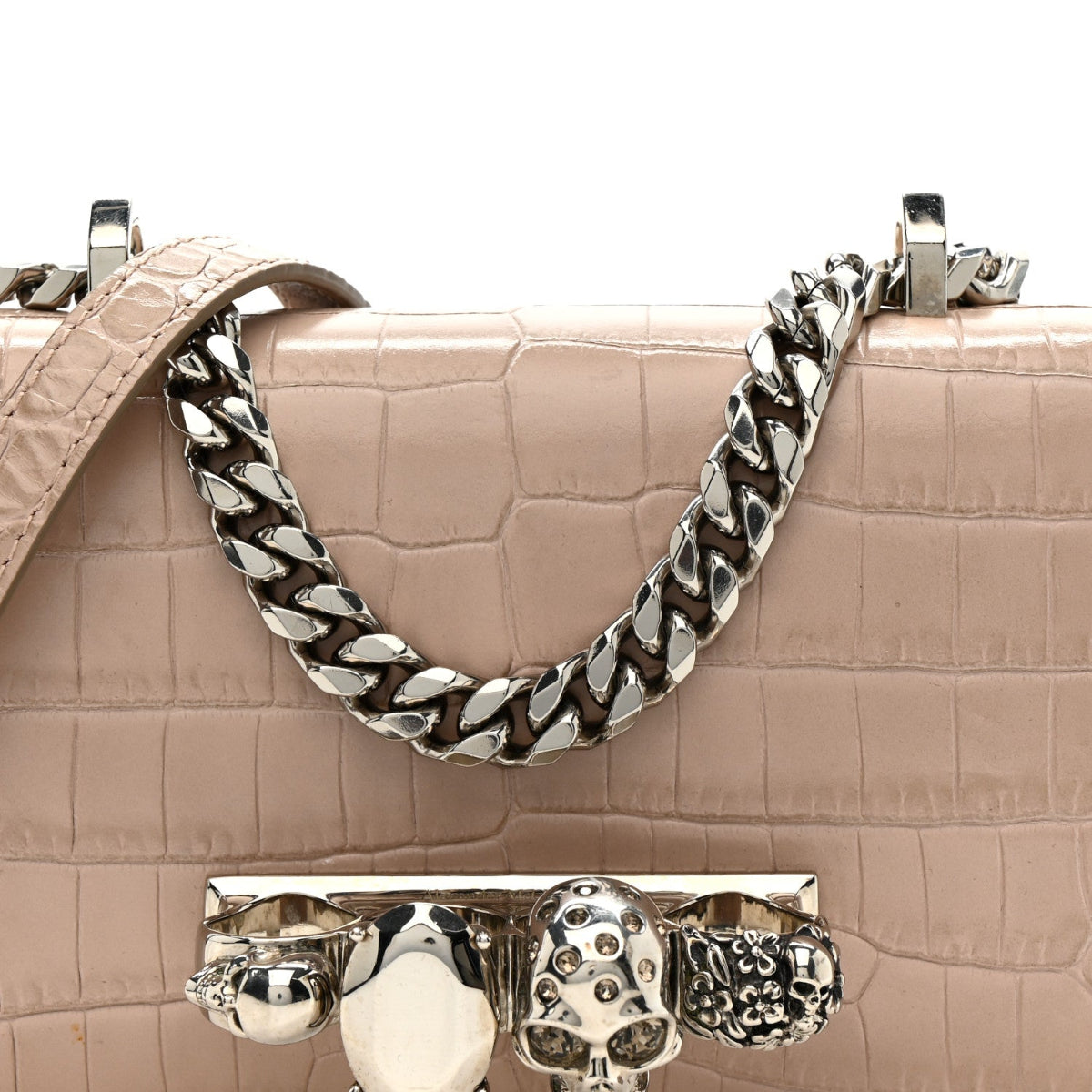 Calfskin Crocodile Embossed Mini Jeweled Satchel Sand