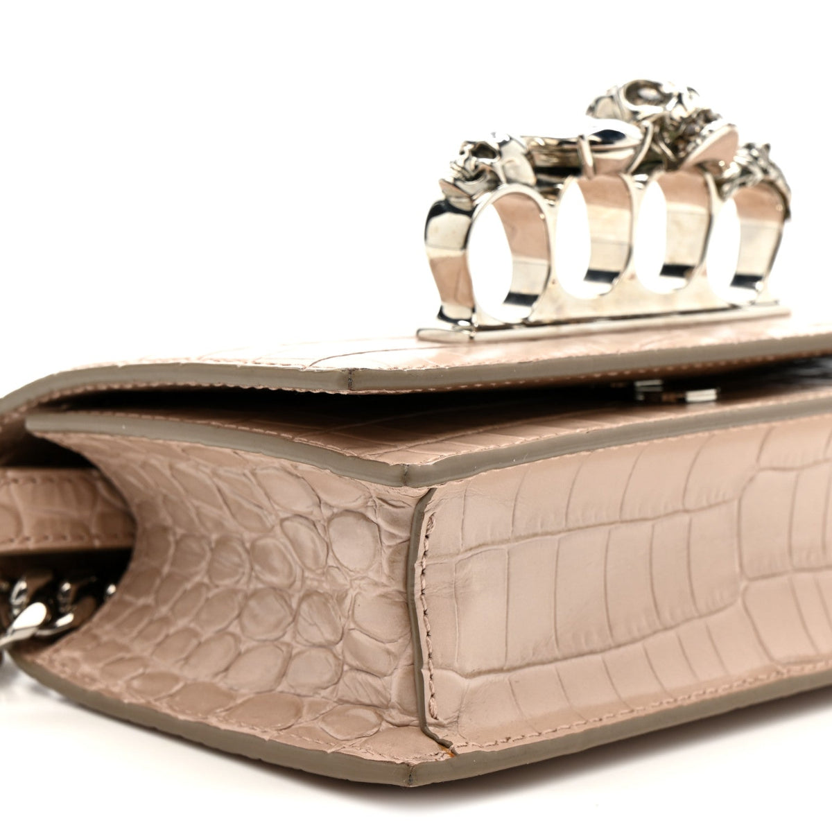 Calfskin Crocodile Embossed Mini Jeweled Satchel Sand