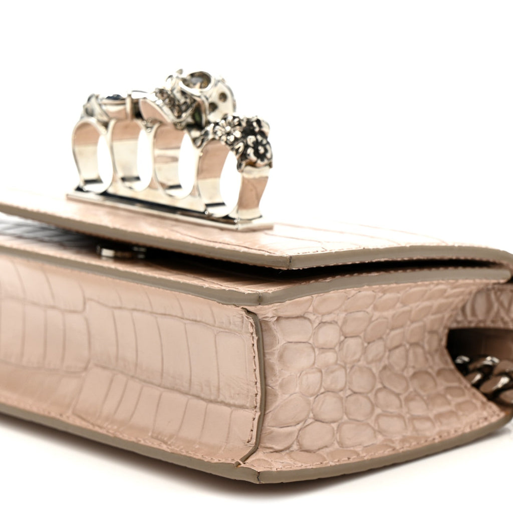 Calfskin Crocodile Embossed Mini Jeweled Satchel Sand