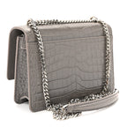 Calfskin Crocodile Embossed Monogram Sunset Chain Wallet Grey