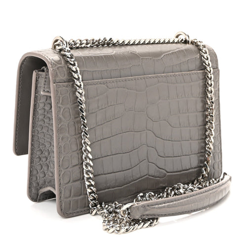 Calfskin Crocodile Embossed Monogram Sunset Chain Wallet Grey