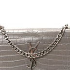Calfskin Crocodile Embossed Monogram Sunset Chain Wallet Grey
