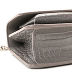 Calfskin Crocodile Embossed Monogram Sunset Chain Wallet Grey