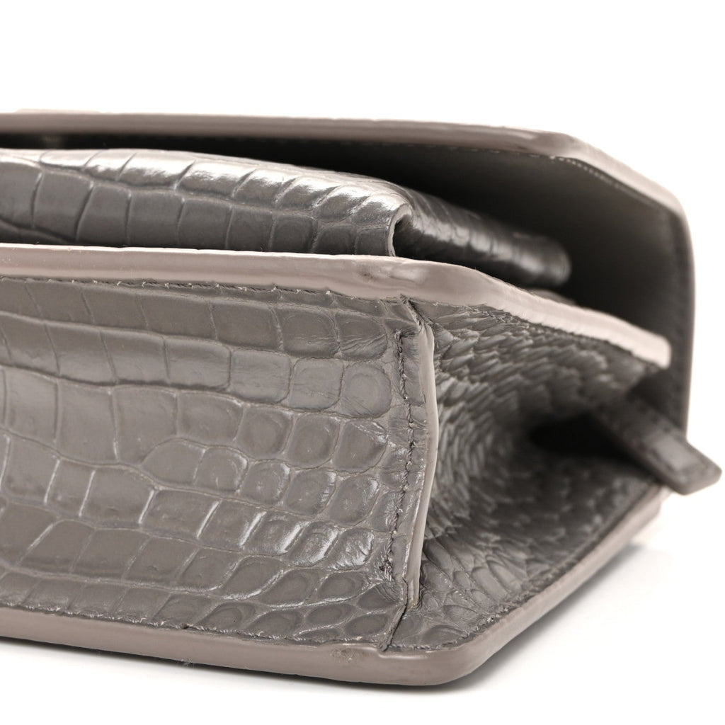 Calfskin Crocodile Embossed Monogram Sunset Chain Wallet Grey