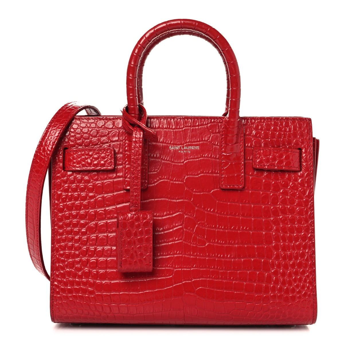 Calfskin Crocodile Embossed Nano Sac De Jour Red