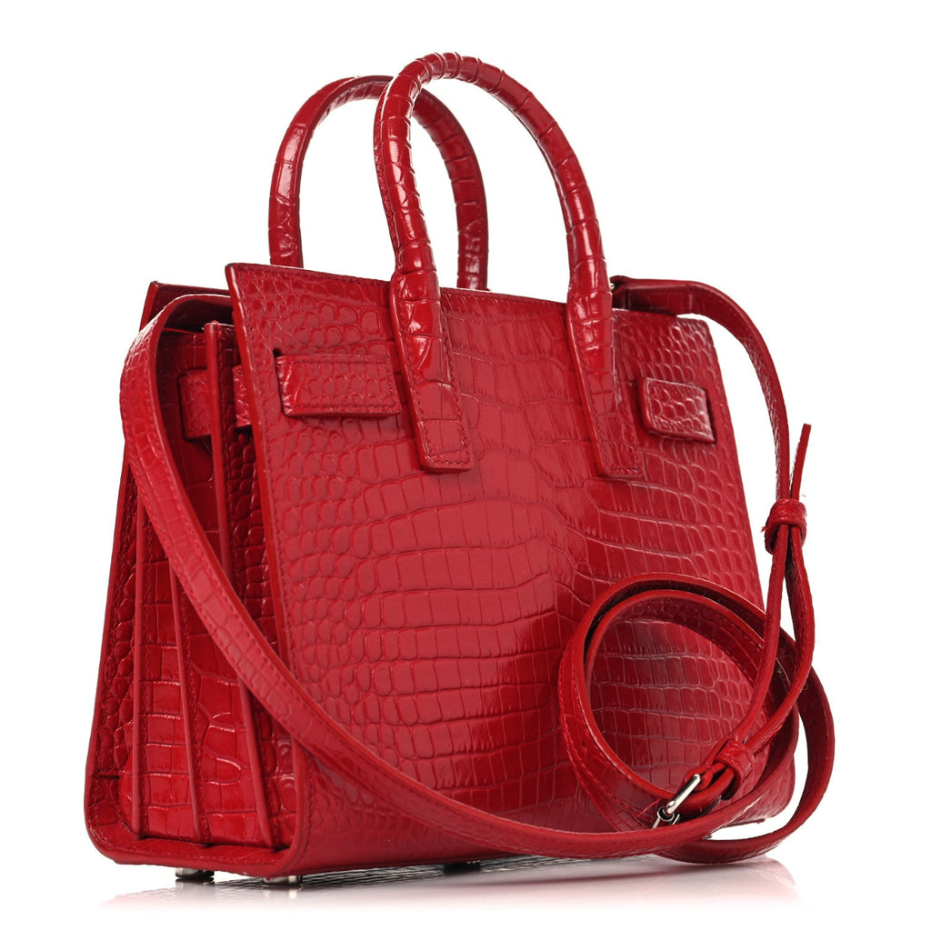 Calfskin Crocodile Embossed Nano Sac De Jour Red
