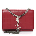 Calfskin Crocodile Embossed Small Classic Monogram Kate Tassel Satchel Red
