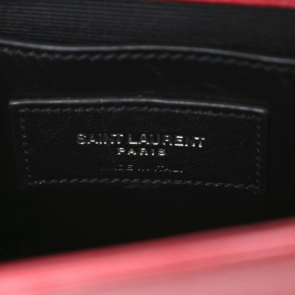 Calfskin Crocodile Embossed Small Classic Monogram Kate Tassel Satchel Red