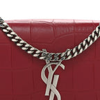 Calfskin Crocodile Embossed Small Classic Monogram Kate Tassel Satchel Red