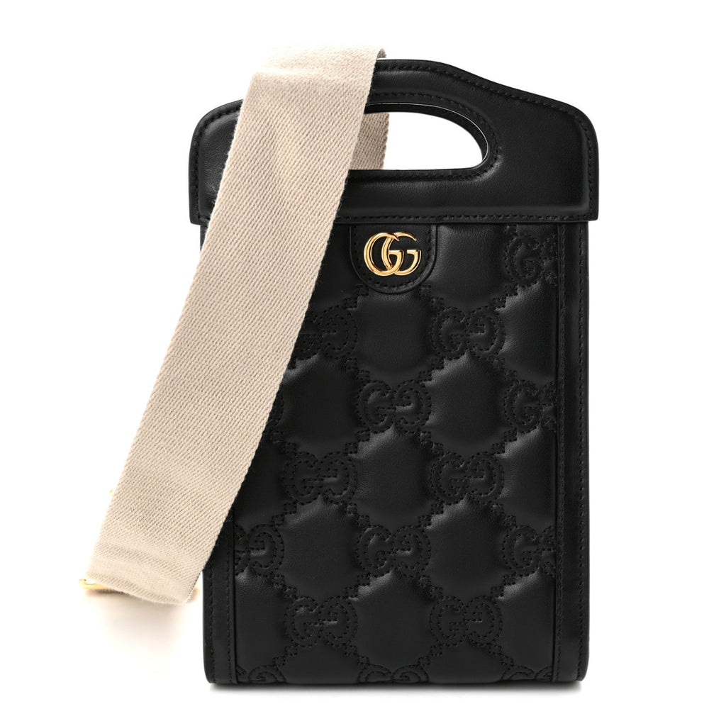 Calfskin GG Matelasse Mini Top Slip Handle Crossbody Bag Black Natural