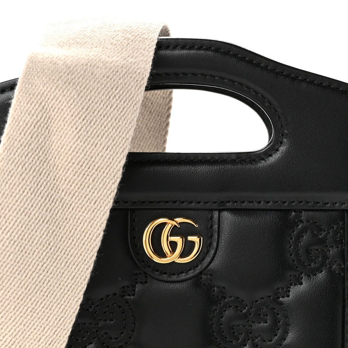 Calfskin GG Matelasse Mini Top Slip Handle Crossbody Bag Black Natural