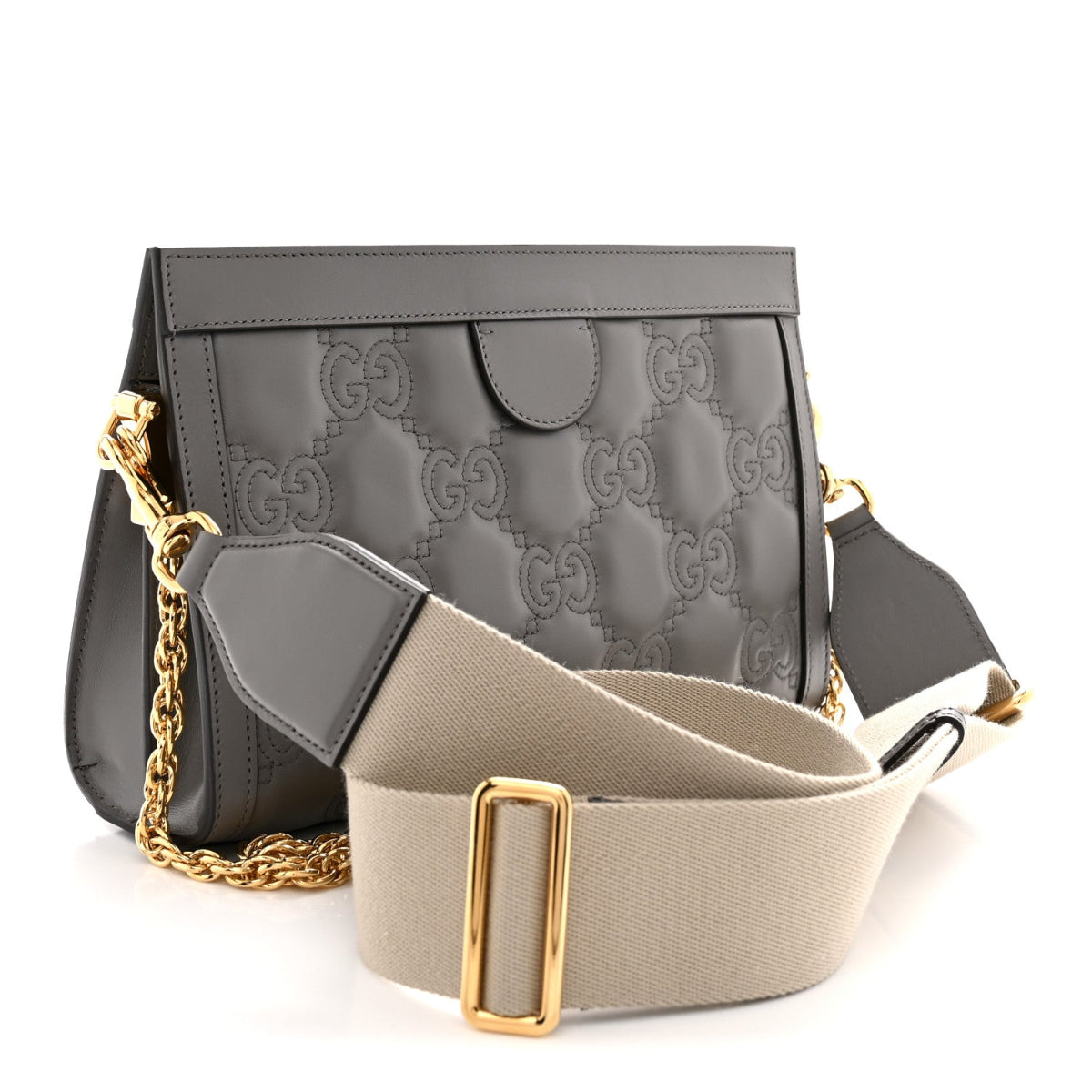 Calfskin GG Matelasse Small Slim Chain Shoulder Bag Dusty Grey Natural