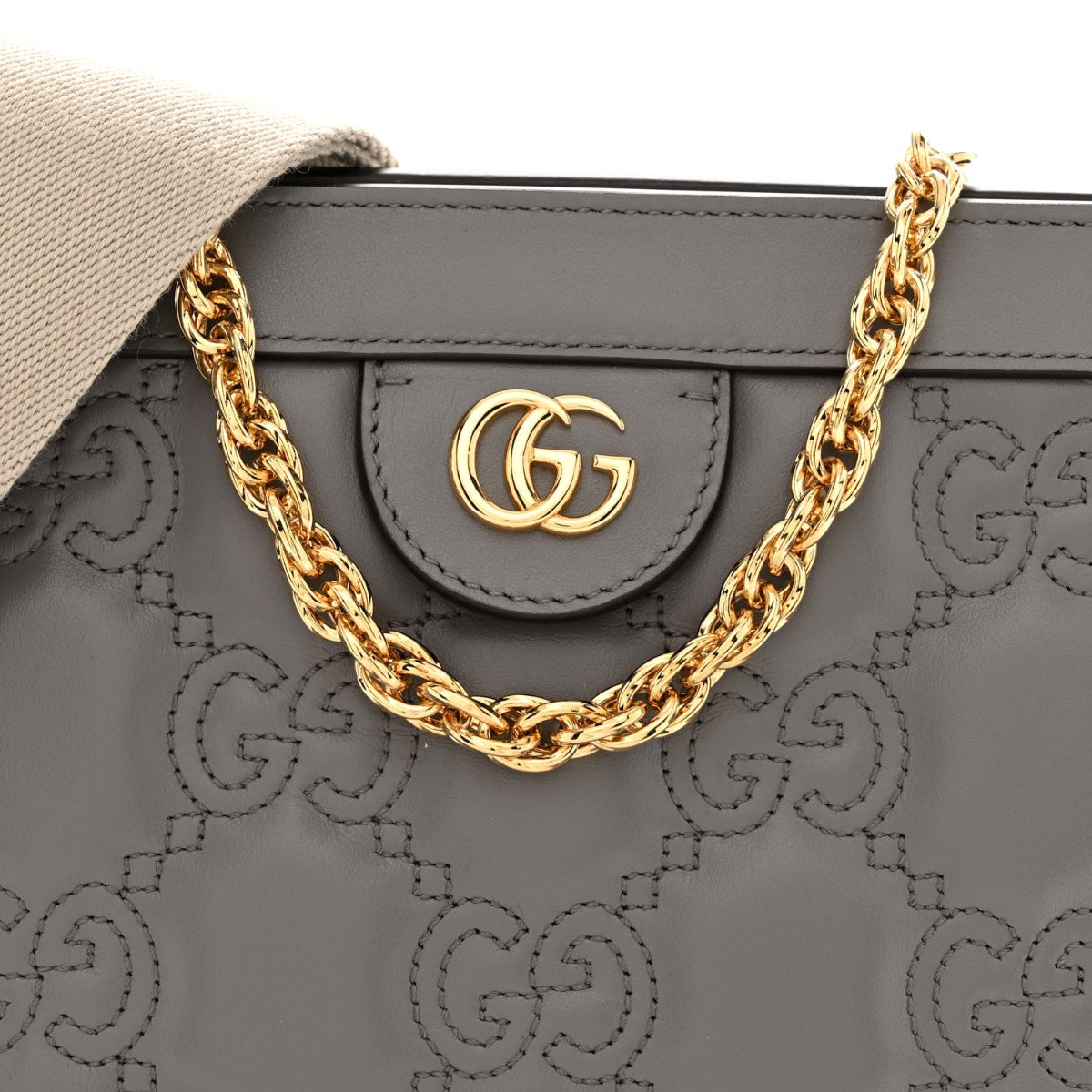 Calfskin GG Matelasse Small Slim Chain Shoulder Bag Dusty Grey Natural