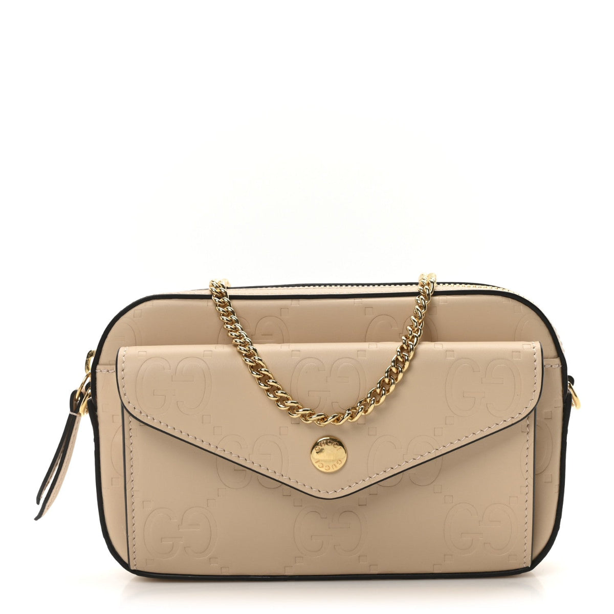 Calfskin GG Super Mini Debossed Chain Wallet Light Beige