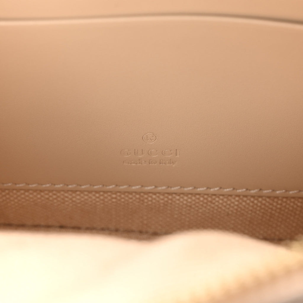 Calfskin GG Super Mini Debossed Chain Wallet Light Beige