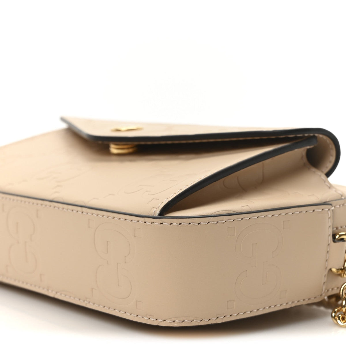 Calfskin GG Super Mini Debossed Chain Wallet Light Beige