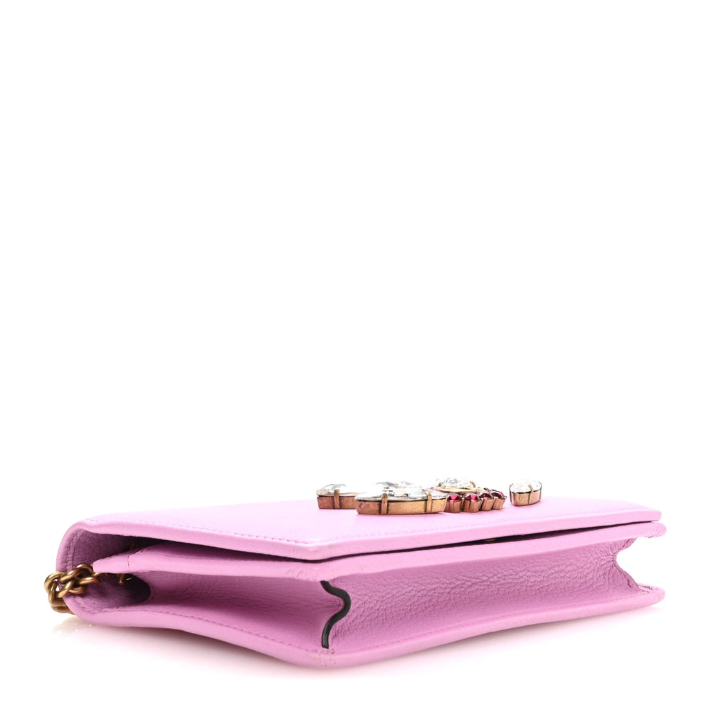 Calfskin Marquise Crystals Mini GG Chain Wallet Malva
