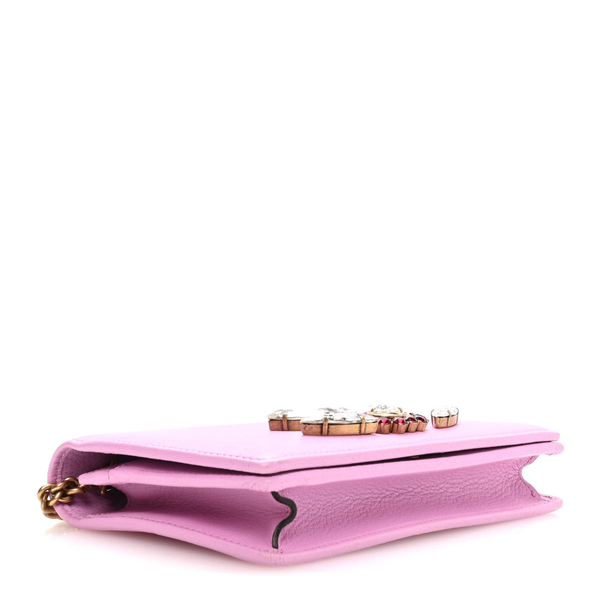 Calfskin Marquise Crystals Mini GG Chain Wallet Malva