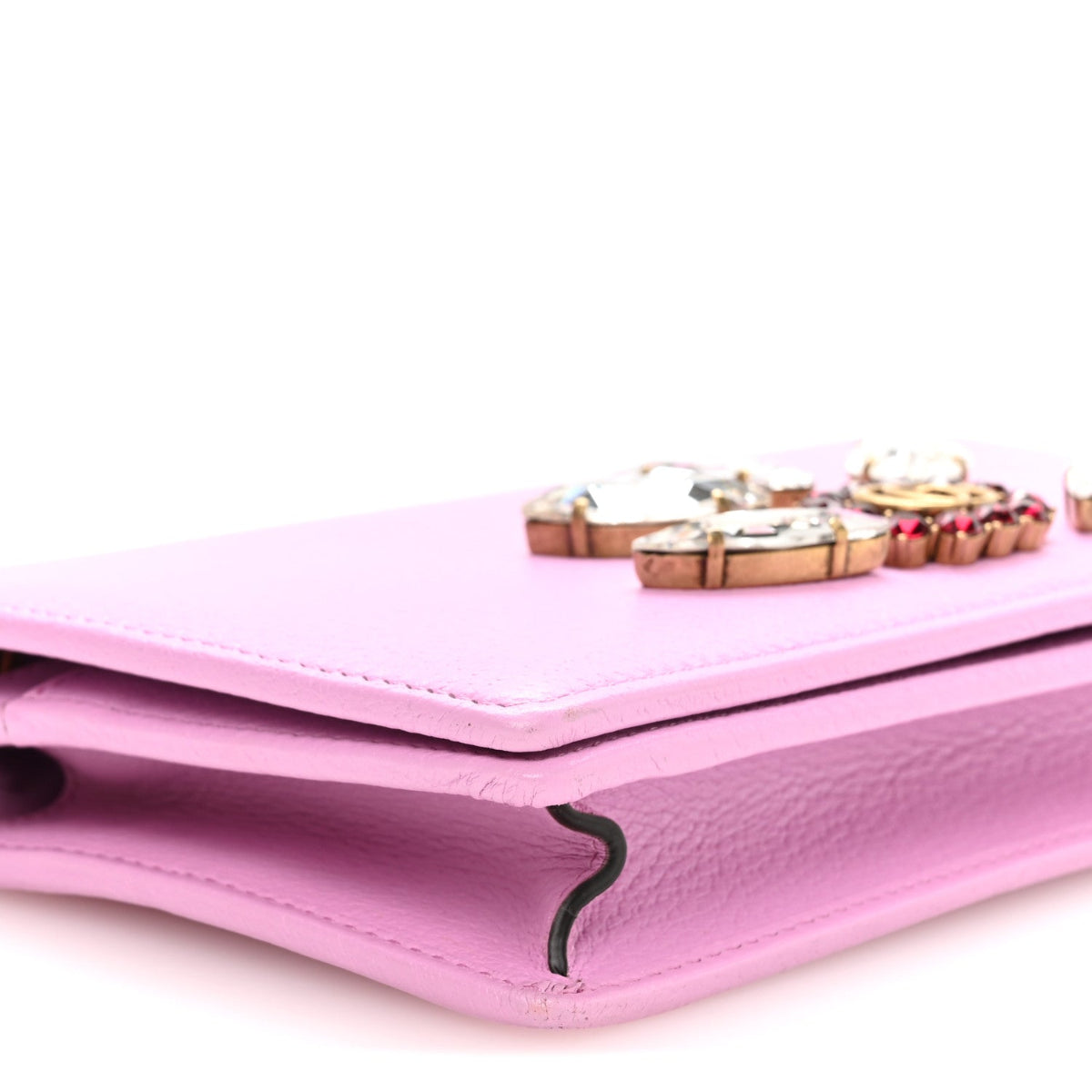 Calfskin Marquise Crystals Mini GG Chain Wallet Malva